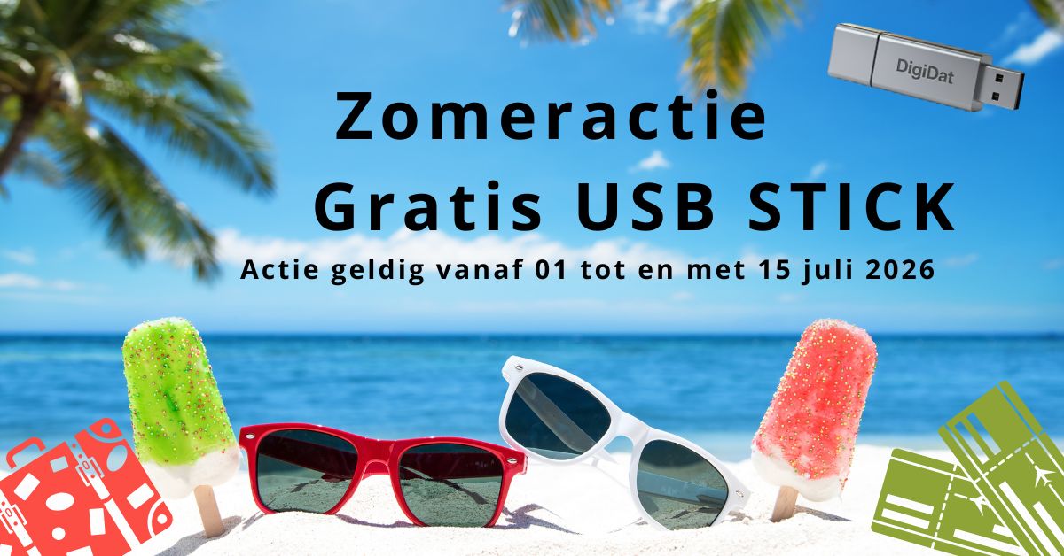 Zomeractie, gratis USB-stick. Actie geldig vanaf 01 tot en met 15 juli 2026.