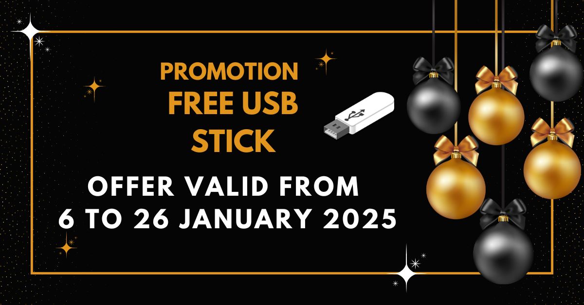 Promotion, free USB stick, from January 6 until January 26, 2025.