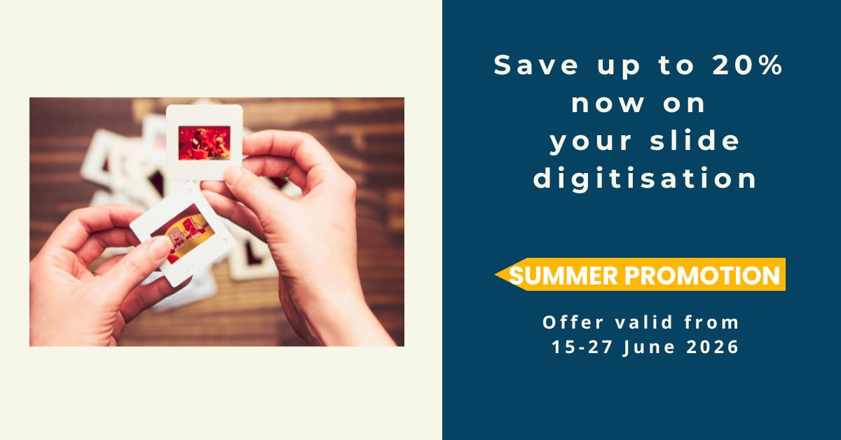 Summer promotion. Save up to 20% now on your slide digitalisation. Offer valid from 15-27 june 2026. title=